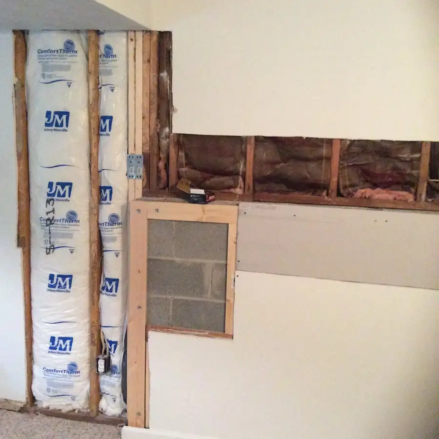 Wall insulation replacement during Basement Flood Cleanup in Topsham